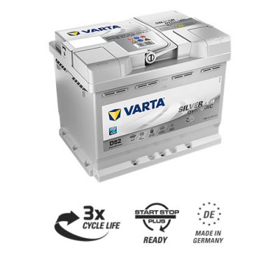 Varta D52 AGM Silver Dynamic Battery 027AGM - 3 Year Guarantee